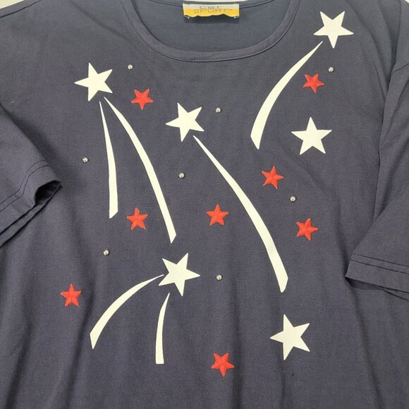 CST Sport Women's Short Sleeve Shirt Top Navy Blue White Red Stars Patriotic 3X - Picture 3 of 6